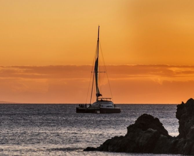 Sunset on a Sailing Catamaran